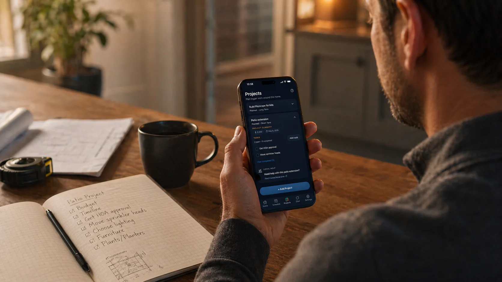 Planning a home project with Heart Of The House open on a phone