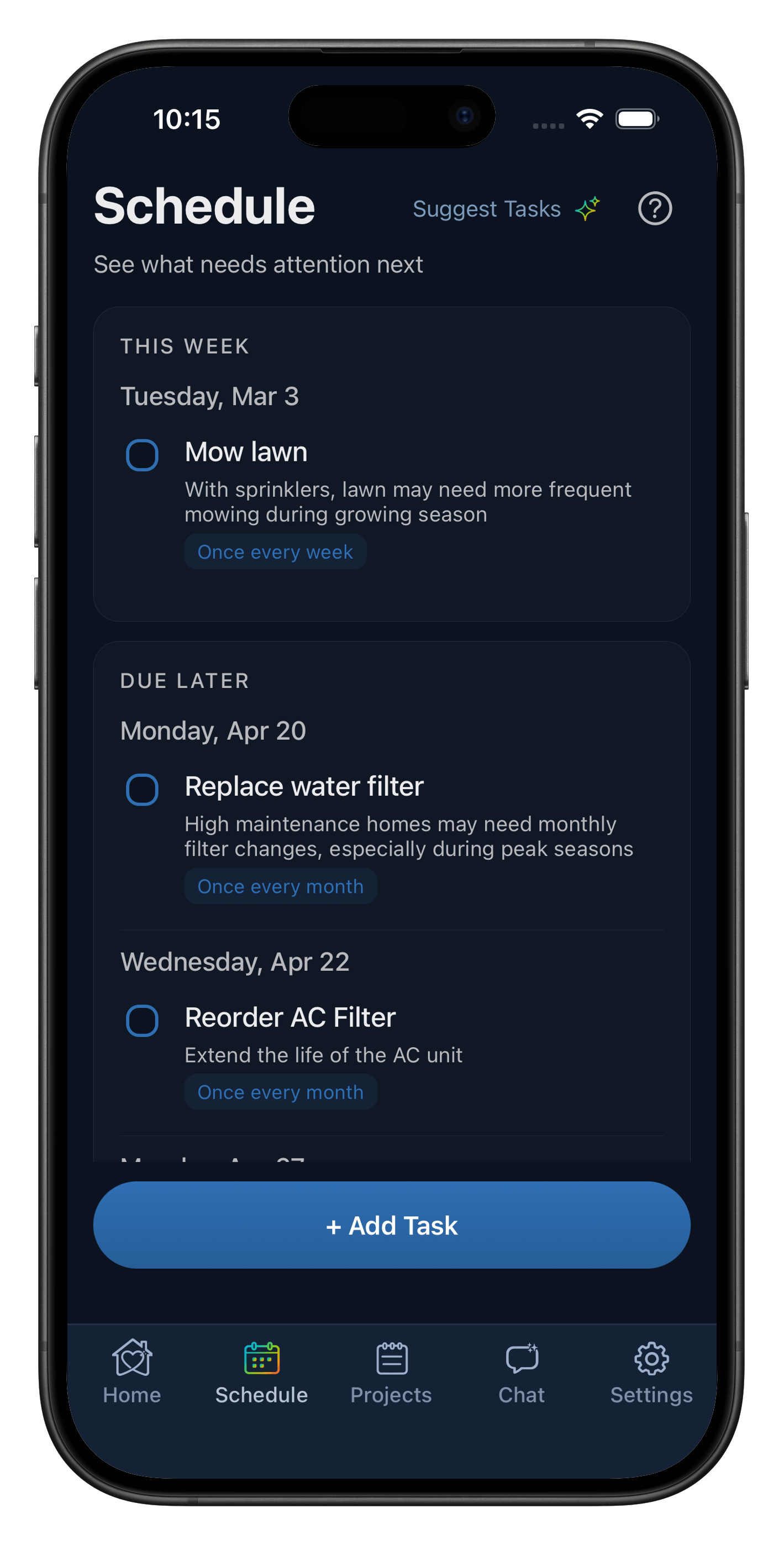 Heart Of The House schedule and task tracking screenshot