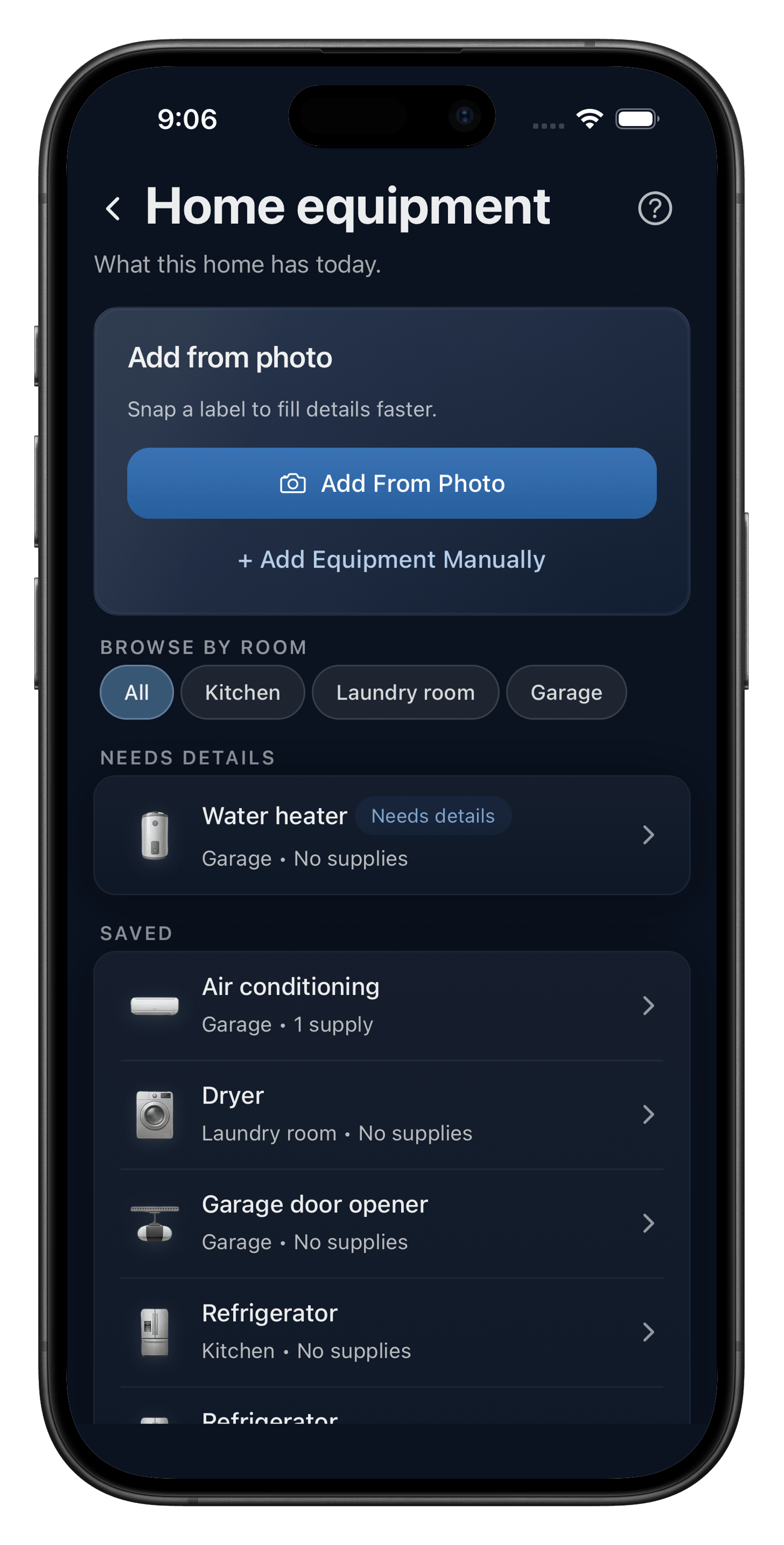 Heart Of The House home equipment screen that can be reused per property