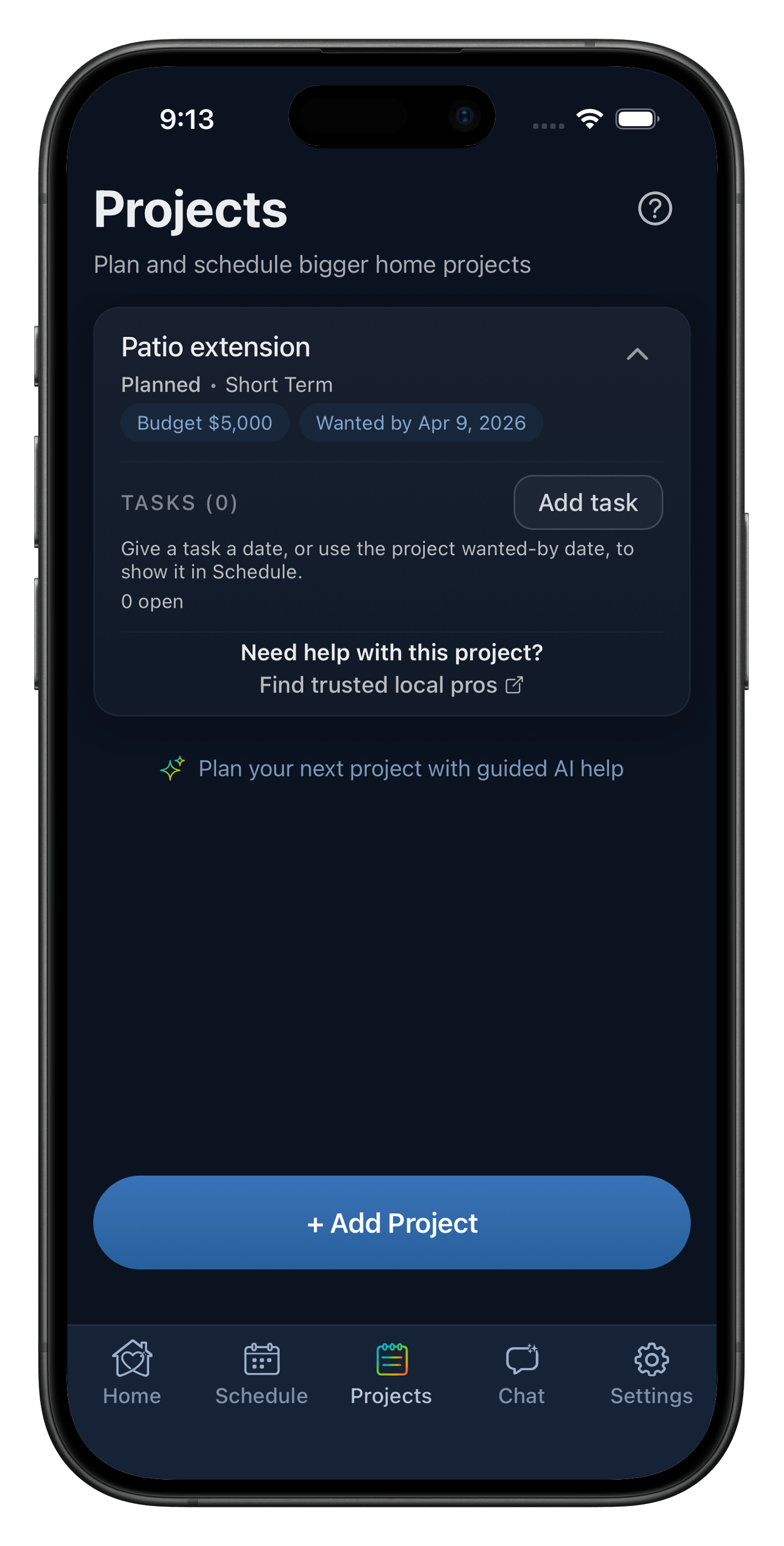 Heart Of The House projects screen for a property improvement project